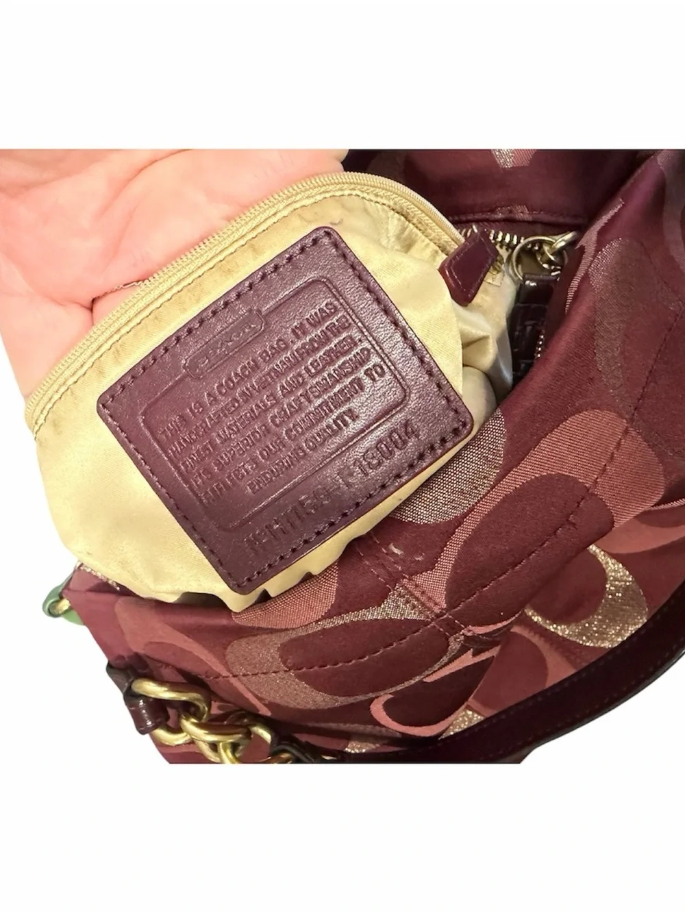 Coach Poppy Signature Sateen Hobo Shoulder Bag Burgundy Pink Metallic Gold Y2K